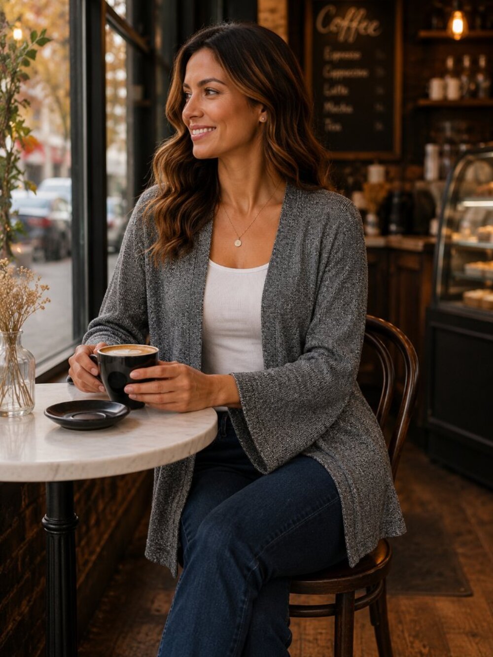 Easywear by Chicos Grey Open Cardigan
